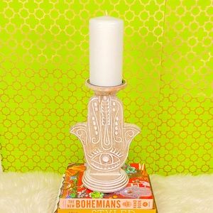 Elegant Cream Hamsa Hand Candle Holder